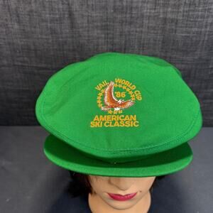 Vintage Vail World Cup 1986 American Ski Classic Green Flat Hat Texace Made USA